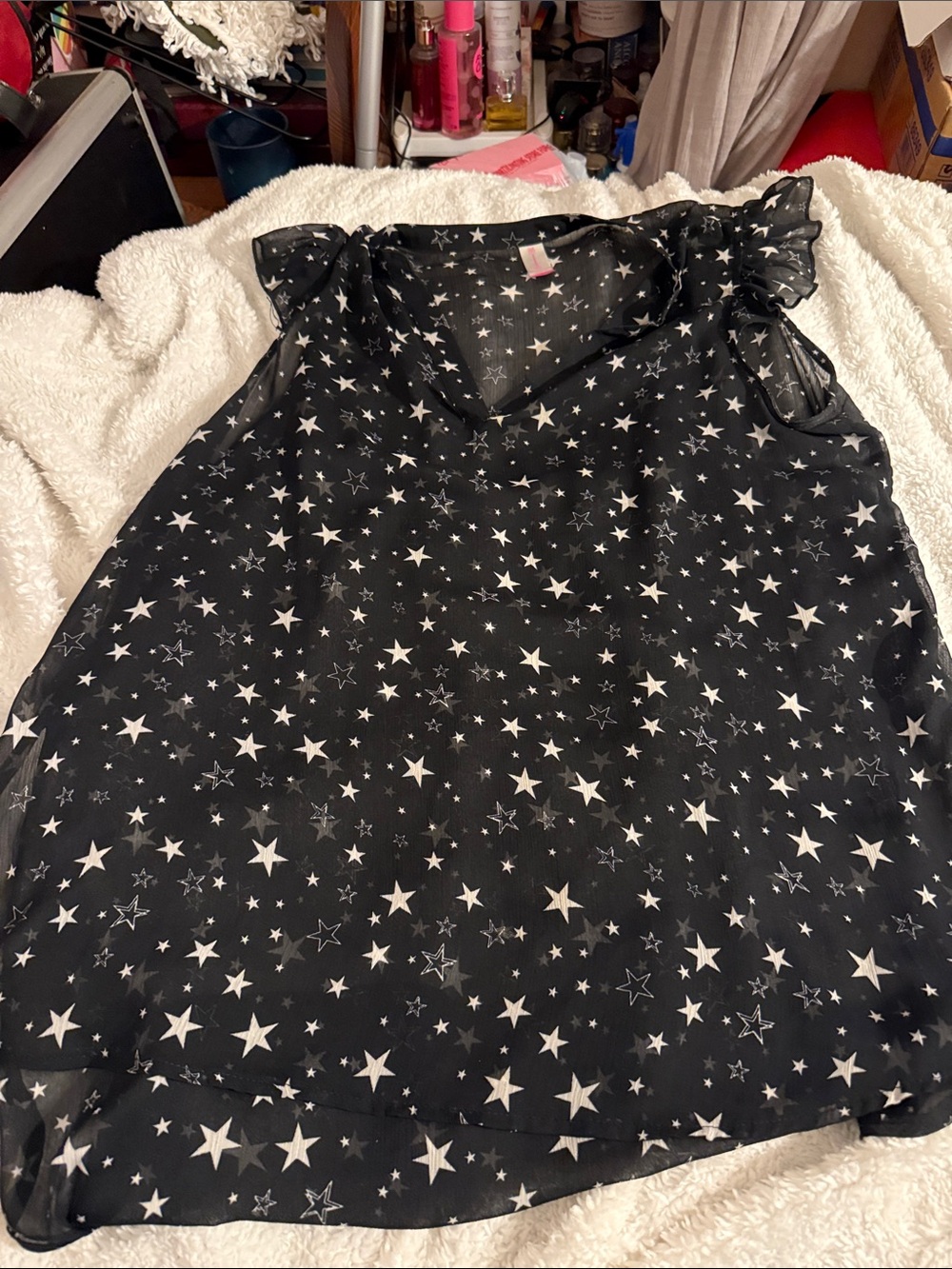 NOBO Black Star Print Ruffled Sleeve Chiffon Camisole